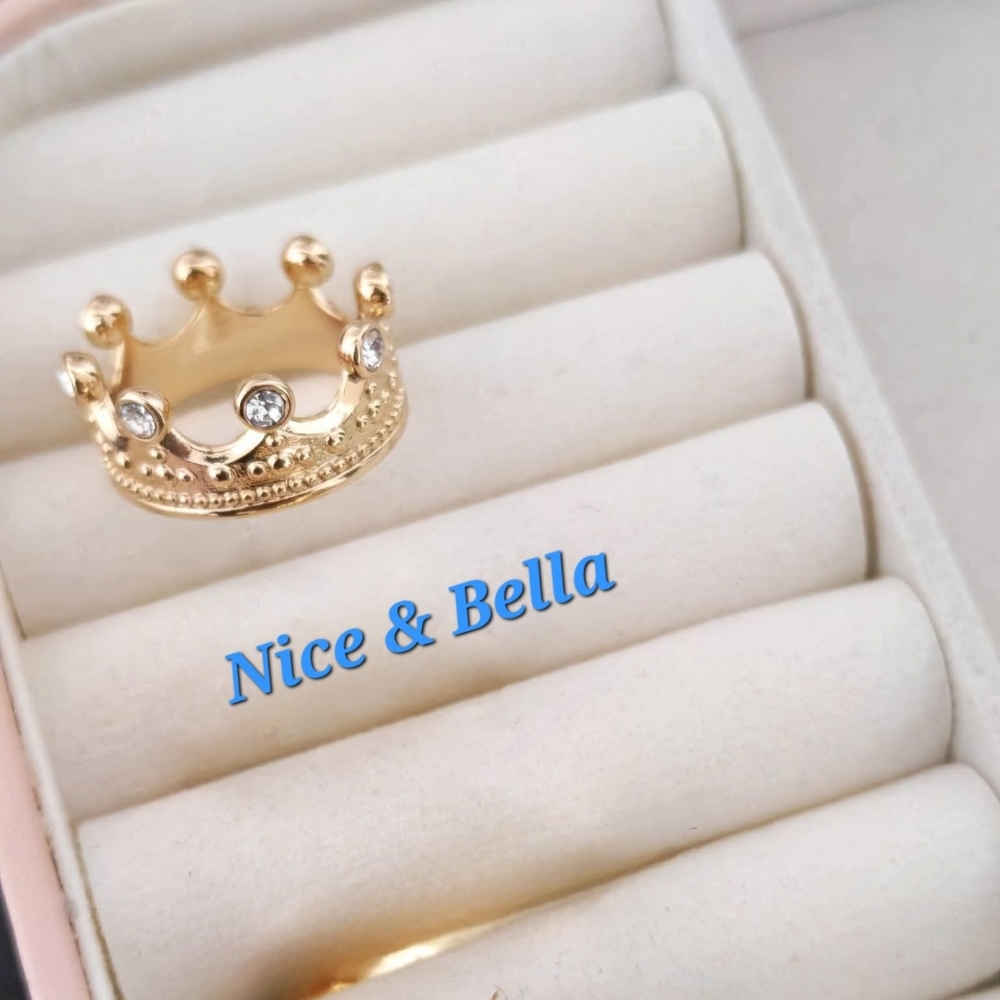 Gold Plated 18K Crown Ring with Crystal Accents - Picture 2 of 2